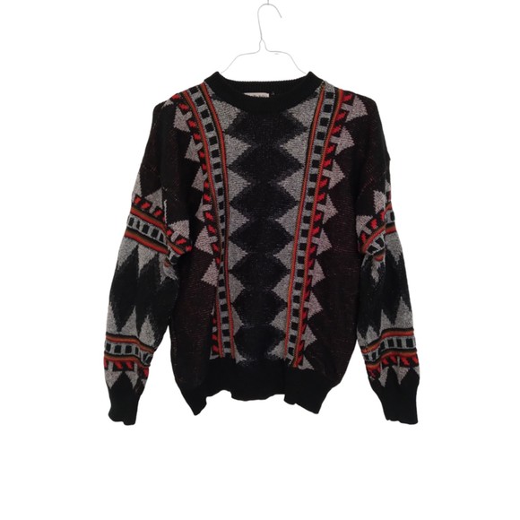 Vintage Men's Brian MacNeil Sweater Black Gray Red Italy Long Sleeve - Picture 3 of 9